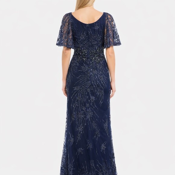 Mac Duggal Dress Gown 18 Embellished Illusion Flutter Sleeve A-Line 20301 NWT - Picture 3 of 15